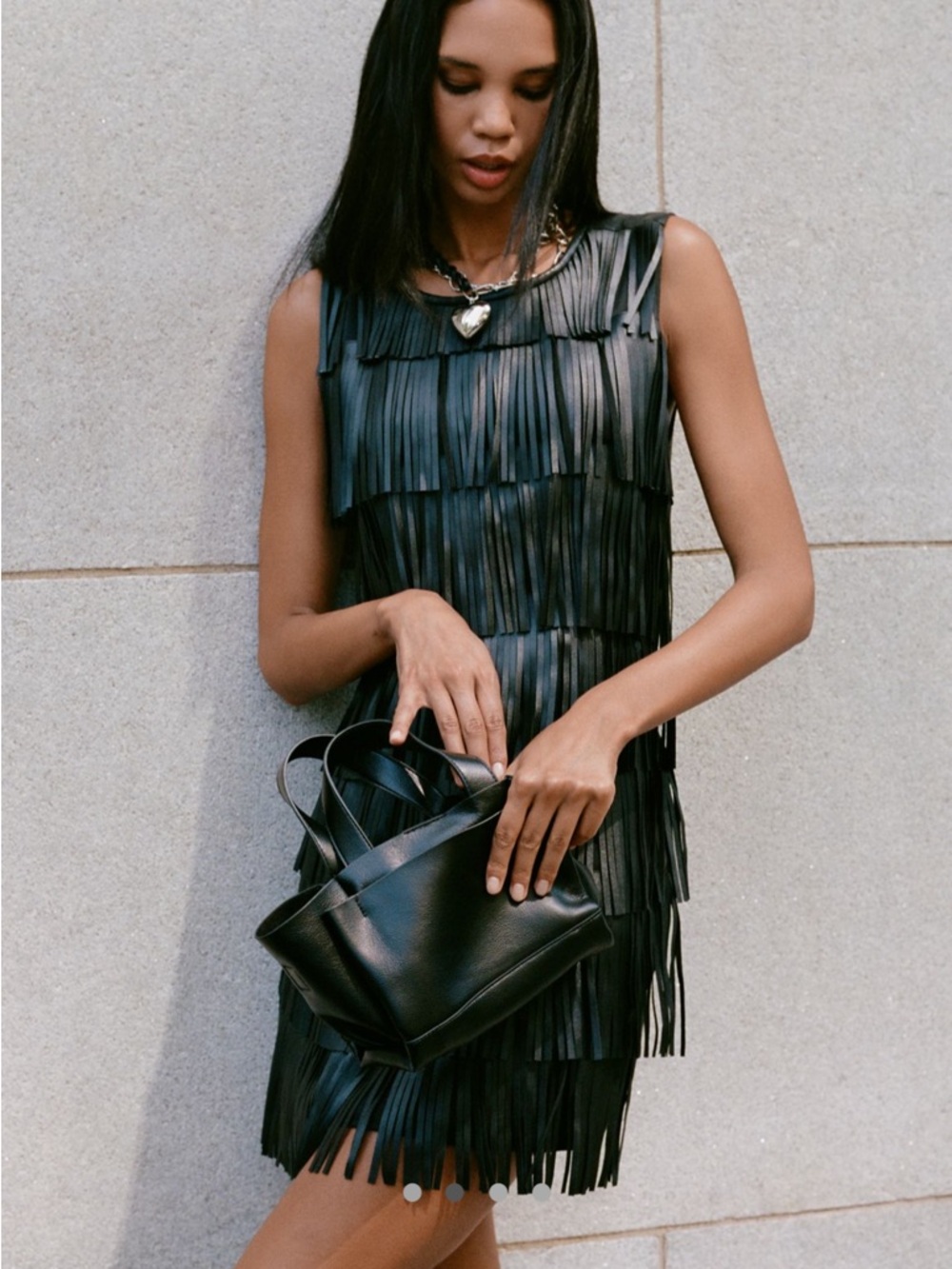 Anthropologie Siempre Faux Leather Fringe Shift Dress